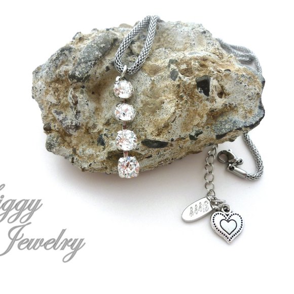 Swarovski Crystal Drop Necklace on Rhodium Plated Chain, 6mm Sparkly Crystals - Picture 5 of 6